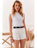 Women\'s short shorts with a belt, white 018 - Online store - Boutique